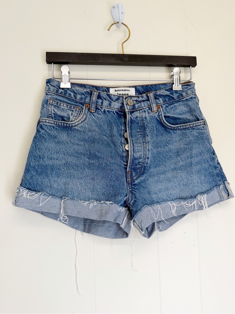 REFORMATION Charlie Cuffed High Rise Jean Shorts Ponce 26
